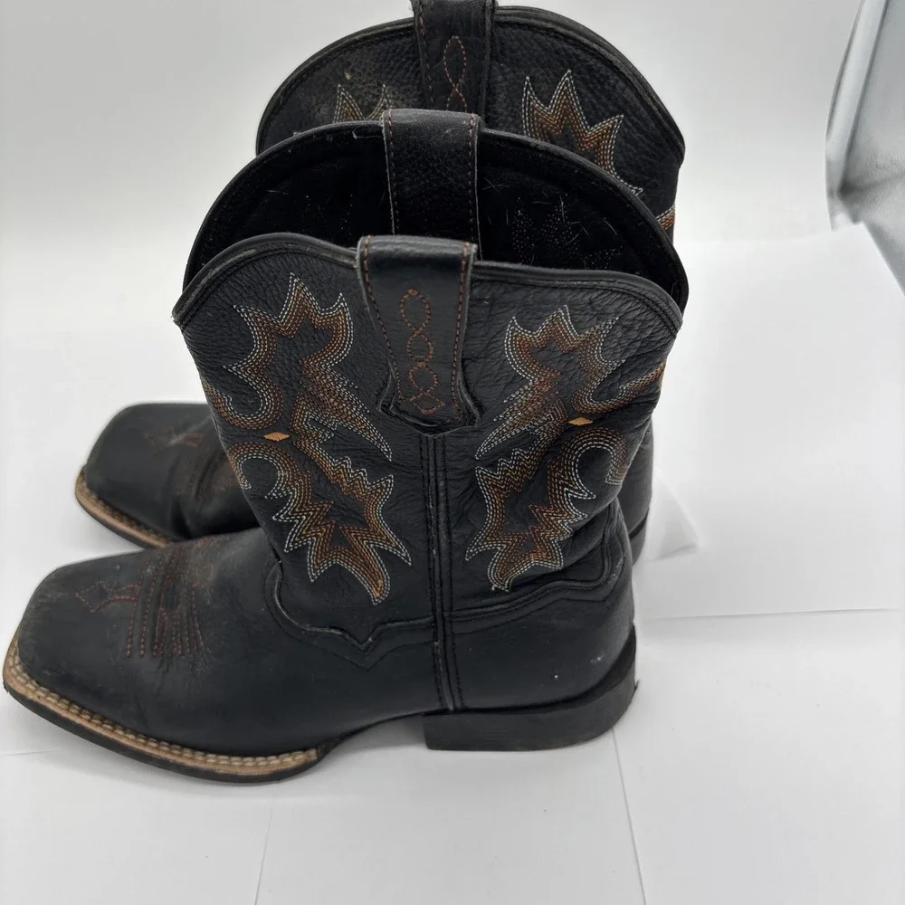 Ariat Youth Western Square Toe Cowboy Boots Size 2.5 Black With Brown Designs